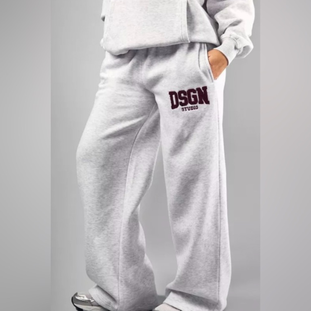 Boohoo Gray Track Pants with Burgundy Design